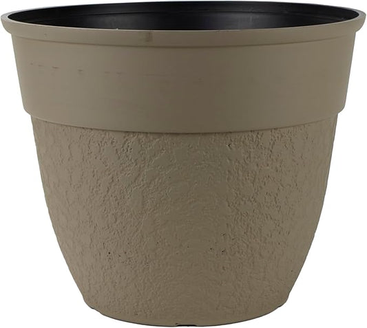 The HC Companies 16 Inch Brookhaven Decorative Round Planter - Lightweight Premium Resin Plant Pot with a Stonelike Texture for Indoor Outdoor Use, Taupe