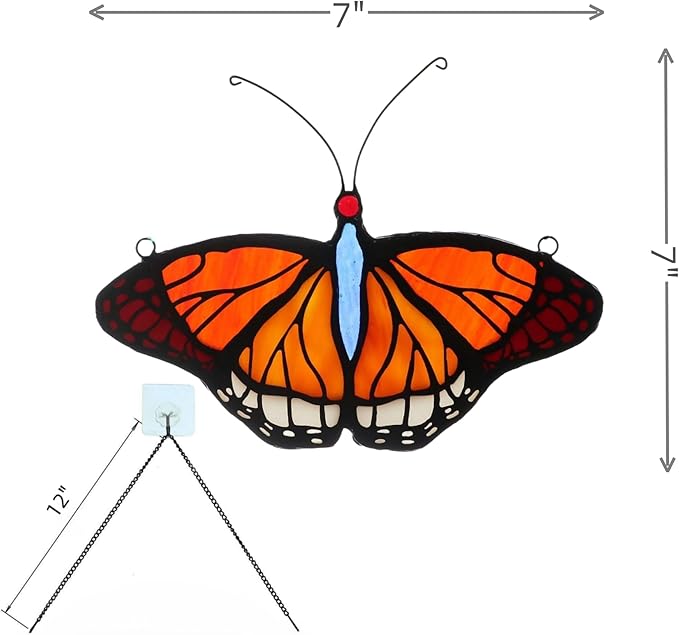 Stained Glass Window Hangings Butterfly Tiffany Style Butterfly Suncatcher for Window Hanging Suncatchers Handcrafted Ornament (Yellow)