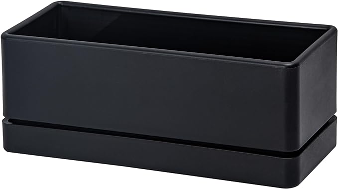 D'vine Dev 12 Inch Window Box Planter, Rectangle Plastic Herb Planter with Drainage Holes and Saucer, Indoor Succulent Cactus Vegetable Pot for Windowsill, Garden Balcony, Black, Set of 1, 76-X-B-1