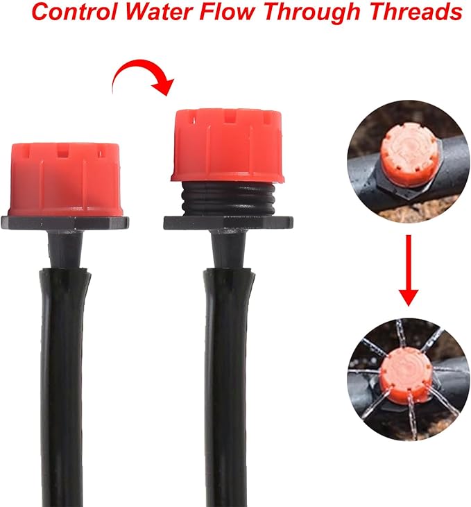 100pcs Drip Irrigation Fittings 360 Degree Adjustable Irrigation Drippers Sprinklers 1/4 Inch Drip Fittings for Watering System