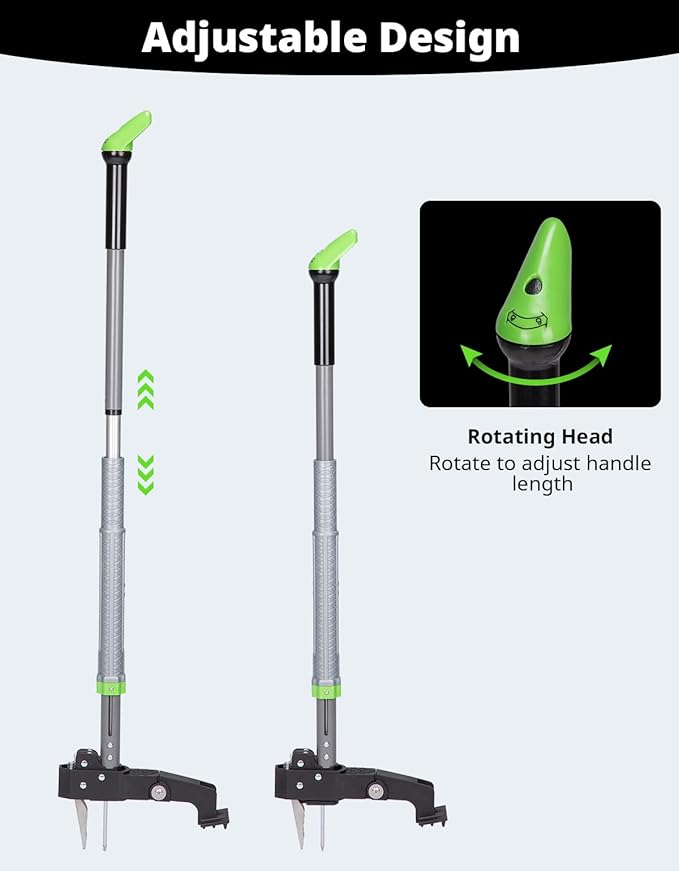DEERFAMY Heavy Duty Stand Up Weeder Puller Tool, Adjustable 40-46in Ergonomic Long Handle Weeder Tool with 4-Claw Stainless Steel and Easy-Eject Mechanism, Weeding Without Bending, Green