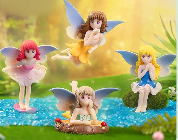 Miniature Fairy Garden Accessories, Fairy Figurine Set, Flower Pot,Garden Wands, Home Decoration, Birthday Cake Topper, 6 Pieces, Children's Outdoor Statues