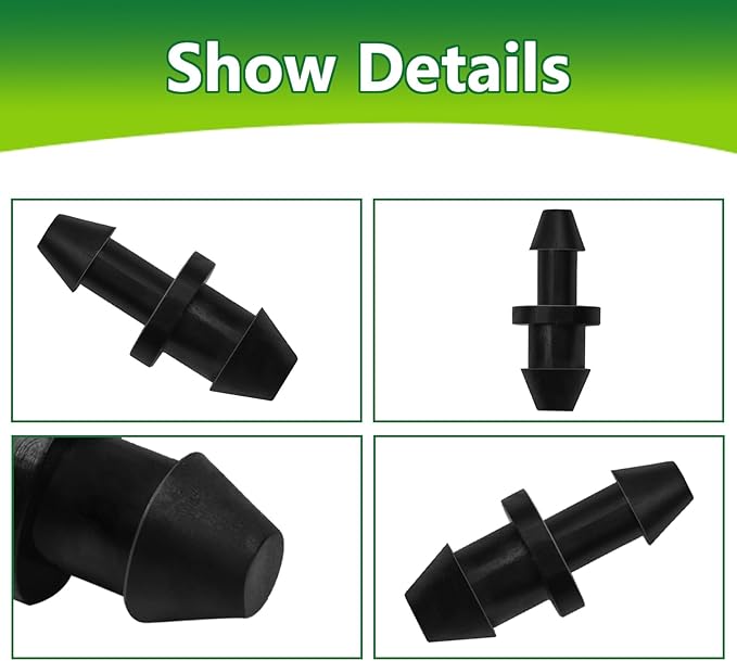 60 Pack Drip Irrigation 1/4" Barbed End Plug Fittings, Barbed Connectors for 1/4 Inch Irrigation Tubing Drip Line Goof Plug for Drip Sprinkler Garden Shrubs Systems