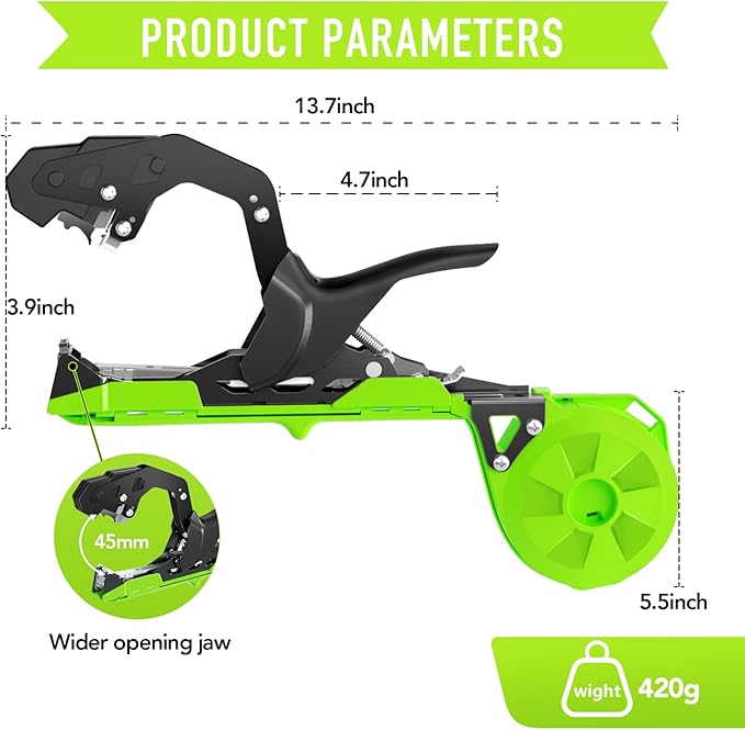 Plant Tying Machine, Upgraded Lightweight Plant Tape Gun to Tie Up Vine Quickly, Plant Tapener Tying Tool for Garden. Plant Tying Tool with 1 Blade 10000 Pcs Staples 20 Rolls Tape and 1 Glove (Green)