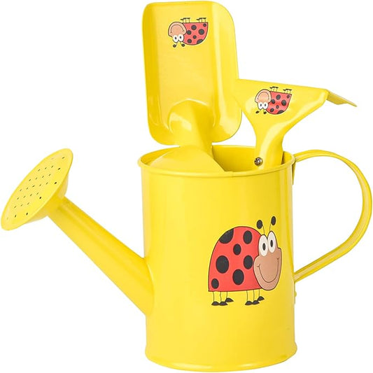Sungmor Kids Gardening Tools Set Cute Little Gardener Kit | Package Includes 3PC Yellow Ladybird Watering Can & Trowel & Rake Gardening Hand Tools | Perfect for Garden,Yard or Beach