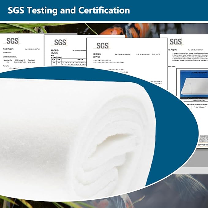 White Koi Pond Filter Pad Fine Bulk Roll- Cut to Fit - Durable Fish Pond Filter Media - Water Garden Aquariums Filter Material - 118" (9.8 ft) x 12" x 3/5" - 4/5" Thickness