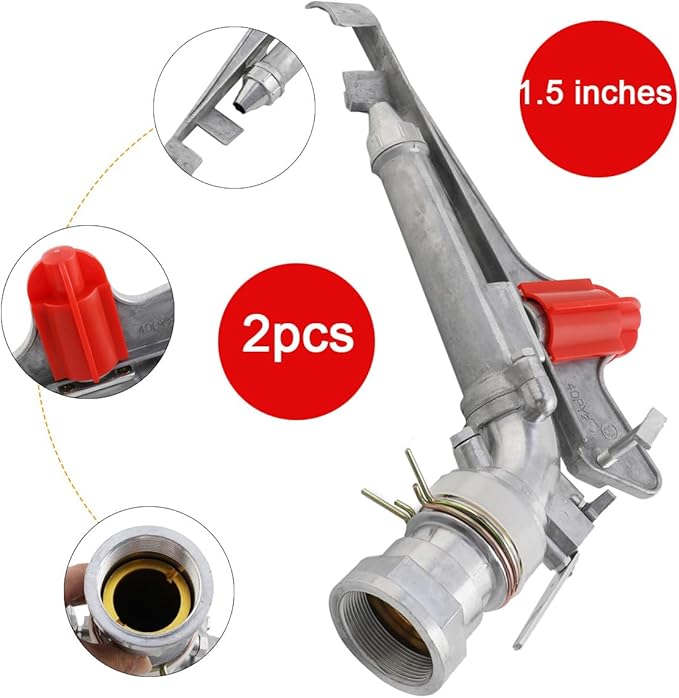 1.5" Agriculture Farm Irrigation Sprinkler Lawn Sprinkler Irrigation Spray Gun Large-Area Watering Spray 360° Rotary Farm Lawn Garden Irrigation, Pack of 2