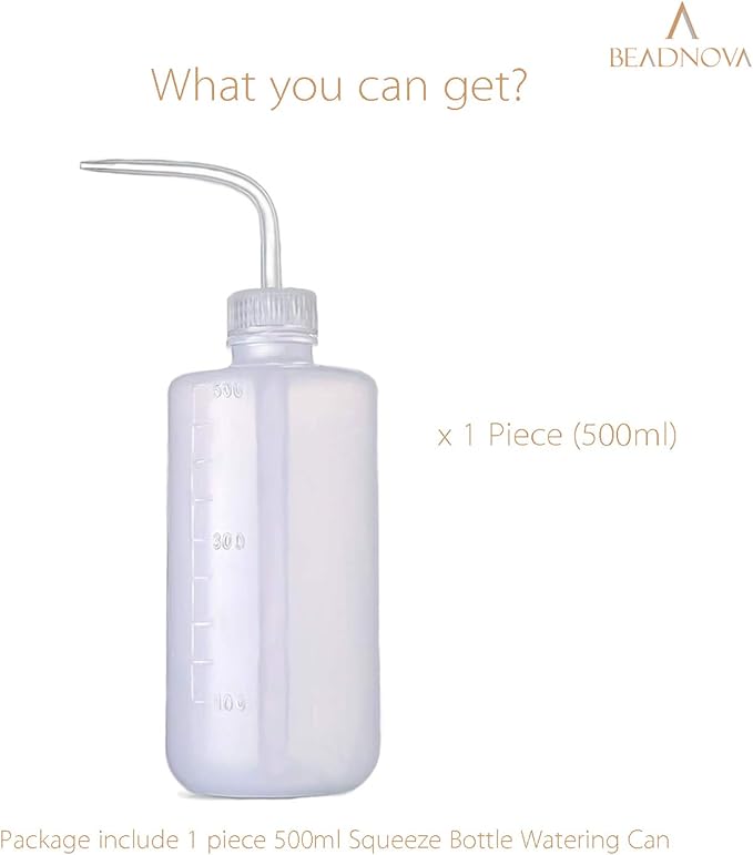 BEADNOVA Irrigation Bottle 500ml 17oz Indoor Plant Watering Can Water Squirt Bottle Plastic Rinse Bottle for Eyelash Extensions Eye Wash Tattoo Lab (1pc)