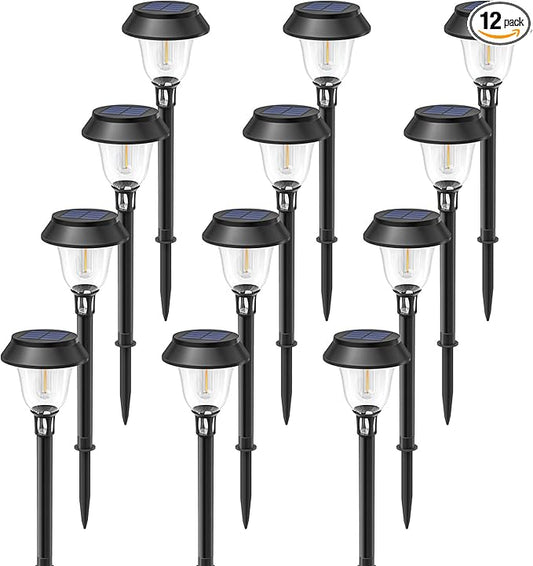 Solar Pathway Lights,12 Pack LED Solar Lights Outdoor Waterproof,3200K Landscape Lighting,2 Brightness Mode Solar Path Lights,Landscape Lights,Solar Garden Lights for Yard Lawn Walkway Driveway