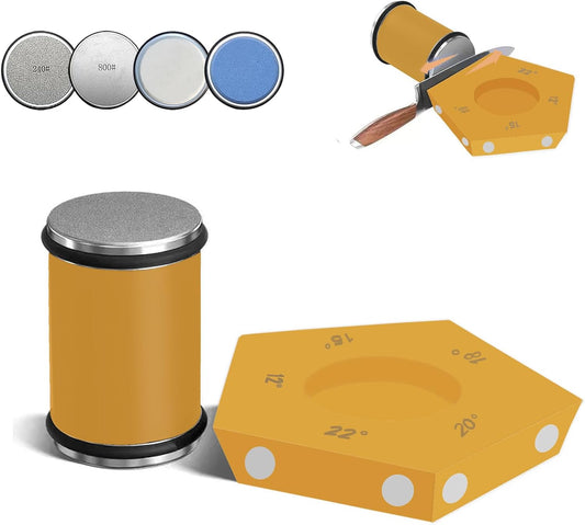 Rolling Knife Sharpener with 2 Diamond Discs and 2 Honing Discs, 5 Magnetic Angle Offer 12/15/18/20/22° for Kitchen Knives (SET-A)