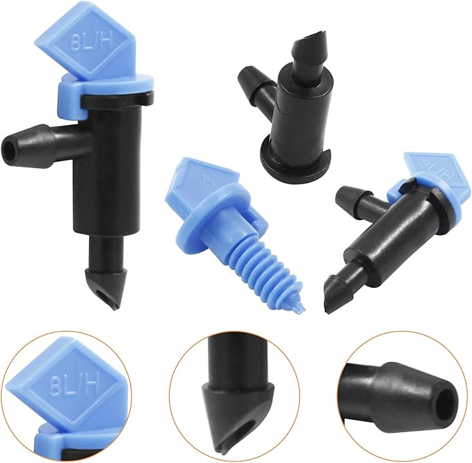 60 Pack 2GPH Drip Emitter Drip Emitters 8L/H Flag Irrigation Dripper for 4mm/7mm Hose for Garden Lawn, Blue