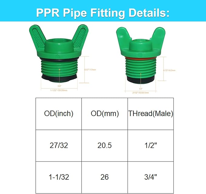 10 Pieces PT Male Thread PPR Pipe Plug Garden Irrigation Tubing Stopper Drain Plugs Caps for Garden Lawn Irrigation Watering Equipment (3/4 inch)