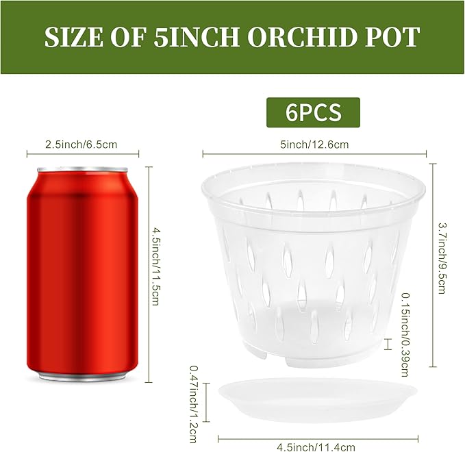 6 Pack 5 Inch Clear Orchid Pots with Holes and Saucers Orchid Pot for Plant and Repotting