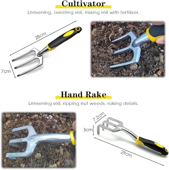 QianRuiDa 8-Piece Garden Tools Set for Gardening Aluminum Alloy Heavy Duty Kit, with Storage Tote Bag, Ergonomic Rubber Grip, Gift for Men or Women, Indoor and Outdoor Tools