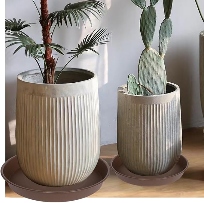 3 Pack of 25 26 inch Plant Saucer (22.7 Inch Base), 4.2" Depth, Large Deep Heavy Duty Plastic Flower Planter Water Trays for Indoors Outdoor, Plant Drip Trays (26", Chocolate)