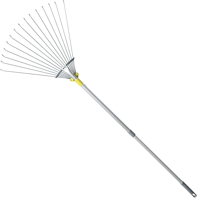 JARDINEER Adjustable Metal Leaf Rake, for Leaves Shrubs and Small Areas in Garden, Yard, Lawn, with Expandable Head 7-23", for Men Women Kids