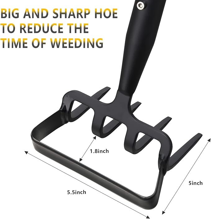 BsBsBest Hoe Garden Tools, 37-62 Inch Gardening Tools for Weeding, Stirrup Hoe Long Handle for Yard Weed Puller, Scuffle Hula Adjustable Weeding Loop Hoe for Lawn, Vegetable, Soil, Planting Black