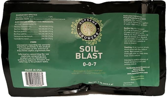 Soil Blast Concentrate 1lb Bag Makes 94 Gallons by Supreme Growers Compost Tea Alternative Inoculant Contains Beneficial Bacteria and Trichoderma Can Be Used with Myco Blast and Kelp Blast