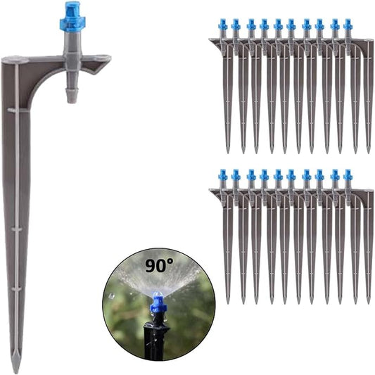 Garden Irrigation System, 20Pcs/Bag Irrigation Dripper with Ground Insert Fruit Tree Drip Irrigation Emitters for 1/4 inch drip Irrigation tubing(90 Degree with Plunger)