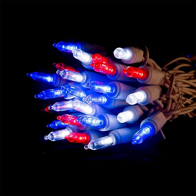 Red White and Blue LED Christmas Lights - 35 Count 4th of July String Lights for Small Tree, Crafts, Independence Day Patriotic Decorations, 11 Feet White Wire, UL Certified, Connectable