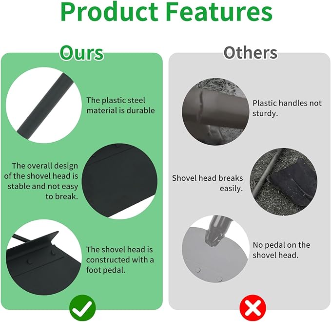 45" Multifunctional Garden Cleaning Shovel with Glove, 11.8" Wide Heavy Duty Gardening Shovels Flat Cleaning Shovel Outdoor Gardening Tool for Ice Removal Digging Lawn Edging