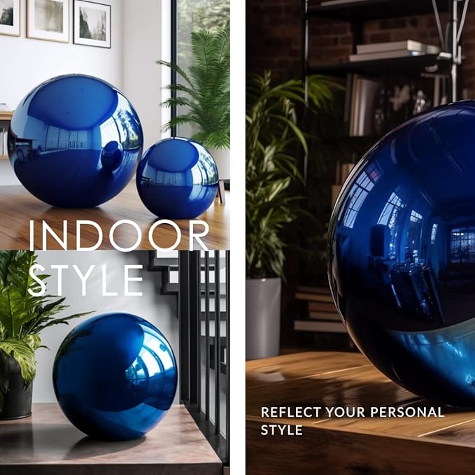 10 Inch Stainless Steel Gazing Globe,v2croft Hollow Ball Mirrored Surface Polished Shiny Sphere,Garden Stainless Steel Gazing Ball for Outdoor Lawn Pond Yard Ornament(Blue)