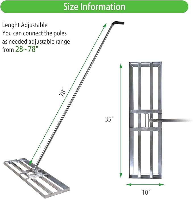 Scalebeard Lawn Leveling Rake-7 FT Level Lawn Tool / Soil Lawn Rake Stainless Steel Leveling Rake Landscape Rake with Handle for Garden Backyard Golf/Lawn（7FT, 35 x 10IN）