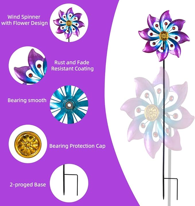 VEWOGARDEN Small Wind Spinners for Yard and Garden, Waterproof Metal Pinwheels Wind Spinners Outdoor Decor (Blue and Pink)