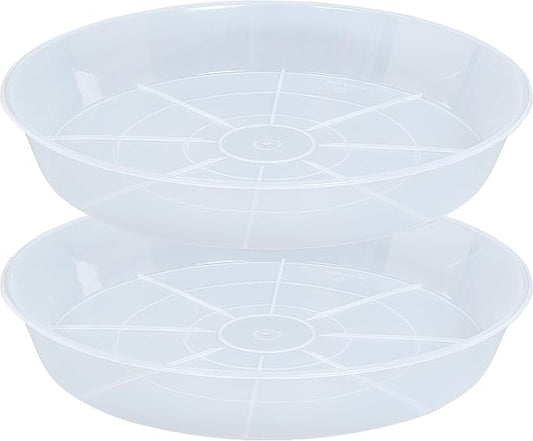 2 Pack Plant Saucer Drip Tray 13 14 inch, Large Heavy Sturdy Plastic Planter Flower Pot Saucers for Indoor Outdoor Garden, Plant Water Drip Trays for pots (14" 2Pack, Clear)