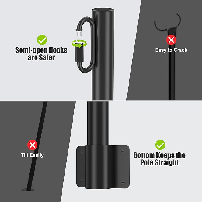 Suchtale 8 Pack 1.3 FT String Light Poles, Suspension Outdoor Fence Post Lights with Clip and Bracket, Outside String Lights Hanging, Wall Mounting Stand for Patio Garden Backyard Wedding Party, Black