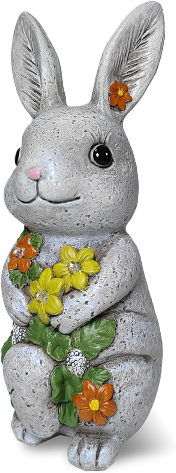 Solar Easter Rabbit Statue - Rock-Like Design with Flower Lamp Beads Woman Gifts Resin Easter Bunny Sculpture for Indoor and Outdoor Statue Decor, Garden Decoration