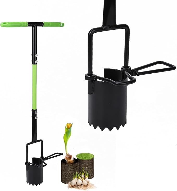 Long Handled Bulb Planter Tool 5 in 1 Lawn and Garden Tool for Digging and Digging Holes for Planting Flowers Turf Transplants Planting Tool Double Pedal with T-Long Handle
