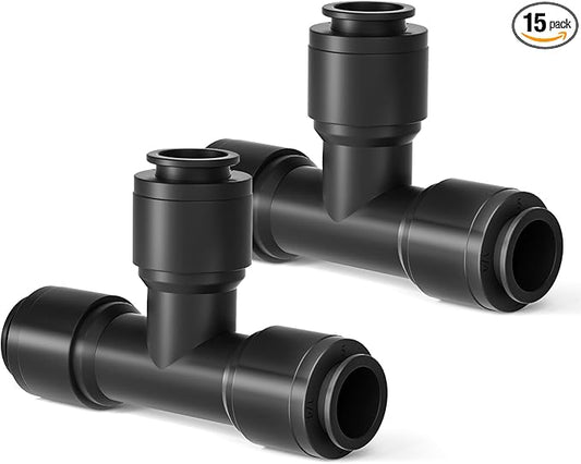 15 Packs Quick Efficient Connector 1/4" Drip Irrigation Tee Connectors Leak Free Fittings for Sprinkler or Drip Irrigation System