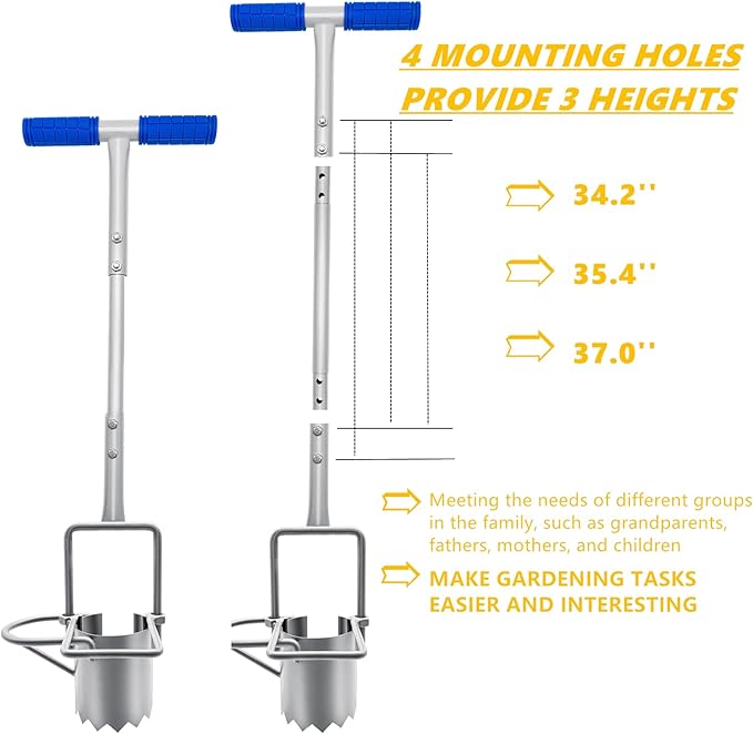 Updated Bulb Planter Long Handle for Digging, 5-in-1 Lawn and Garden Tool, Weeding, Soil Sampler, Transplanting, Sod Plugger Height Adjustable Bulb Transplanting