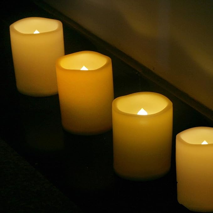 CANDLE CHOICE Waterproof Outdoor Battery Operated Flameless Candles Remote Timer White Plastic Realistic Flickering Fake Electric LED Pillars Lantern Garden Wedding Christmas Decorations 3”x4” 6 Pack