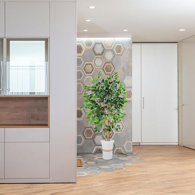 Artificial Ficus Tree, 5ft Tall Silk Fake Ficus Leaves Plant with Basket, Indoor Outdoor Faux Greenery Tree for Home Garden Office House Livingroom Décor