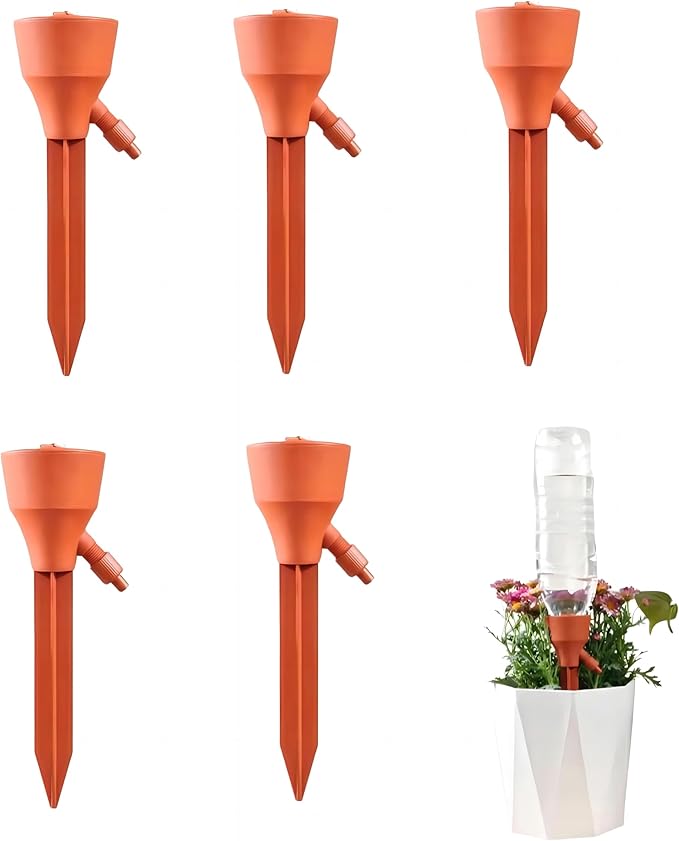 5Pcs Self Watering Planter Insert for Plant,Automatic Plant Watering Devices with Adjustable Drip Valve Switch for Garden Self Watering Spikes for Indoor Outdoor Potted Plants(Red)-SATONBEYI