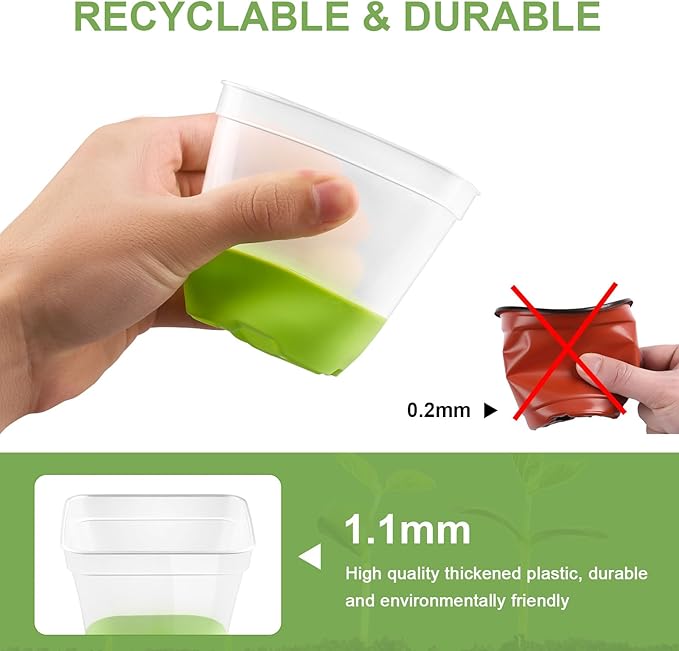 36 Packs 3 Inch Square Plastic Nursery Pots, Clear Plant Pot with Soft Silicone Base for Easy Transplant, Flower Pots with Drainage Holes, Reusable Seedling Pots Starter Pots