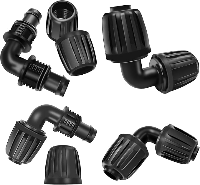 1/2 inch Drip Irrigation Fittings, 1/2'' Drip Line Locked Barbed Elbow Connectors fit Most Rain Bird, Orbit, Dig,Toro 1/2" Drip Irrigation Tubing (1/2" ID x 0.640" OD) 90 Degree - Pack of 10