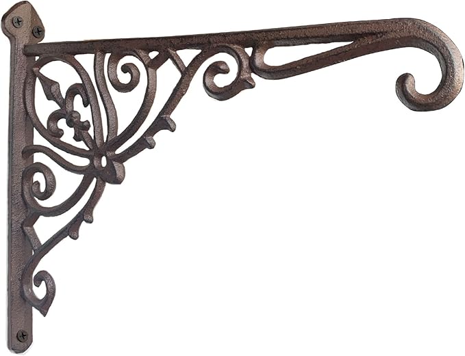 KiaoTime Cast Iron Hanging Hook Bracket Wall Hanger 12" Deep Outdoor Indoor Wall Hanging Bracket Hooks for Pots Basket Bird Feeder Wind Chime Lanterms Hanger Hardware Bracket