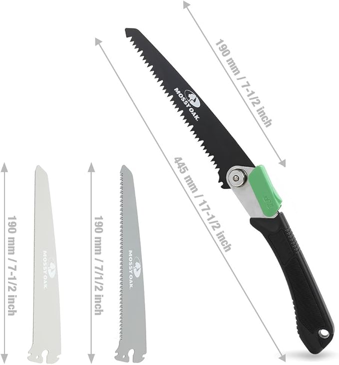 MOSSY OAK 3 in 1 Folding Saw, Pruning Hand Saw with Wood, Metal and PVC Blade, Camping Saw for Backpacking, Hunting and Bushcraft, Pouch Included