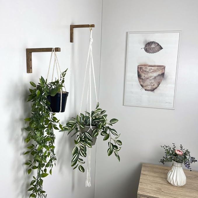 2-Piece Set of Plant Hooks for Wall 6 Inch - L-Shaped Mounted Wooden Plant Hook - Indoor and Outdoor Bracket Plant Hanger for Planters, Lanterns, Bird Feeders and Plant Basket (Walnut)