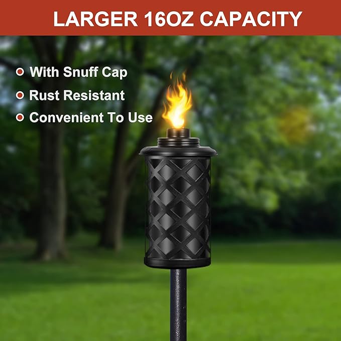 Nonley 8 Pack Torch Canisters 12 oz. Outdoor Torch Replacement Canister Bamboo Torches Refill Canister with Wicks and Covers, Decorative Lighting Torches for Lawn Patio Backyard, DIY Garden Decor