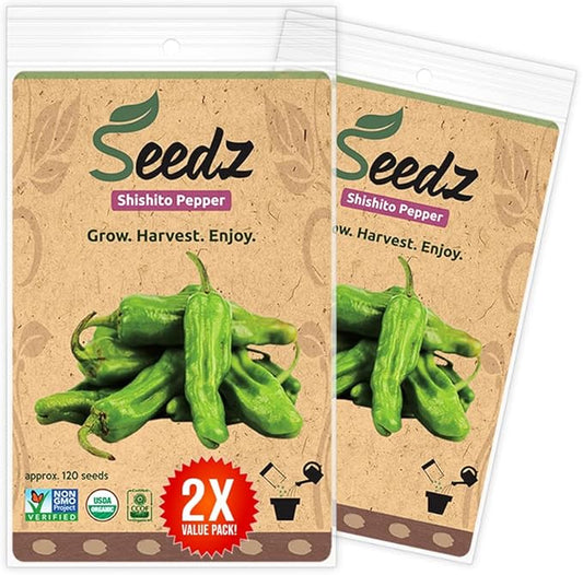 Organic Shishito Pepper Seeds, APPR. 125, 94% Germination Rate, Heirloom Vegetable Seeds, Certified Organic, Non GMO, Non Hybrid, USA