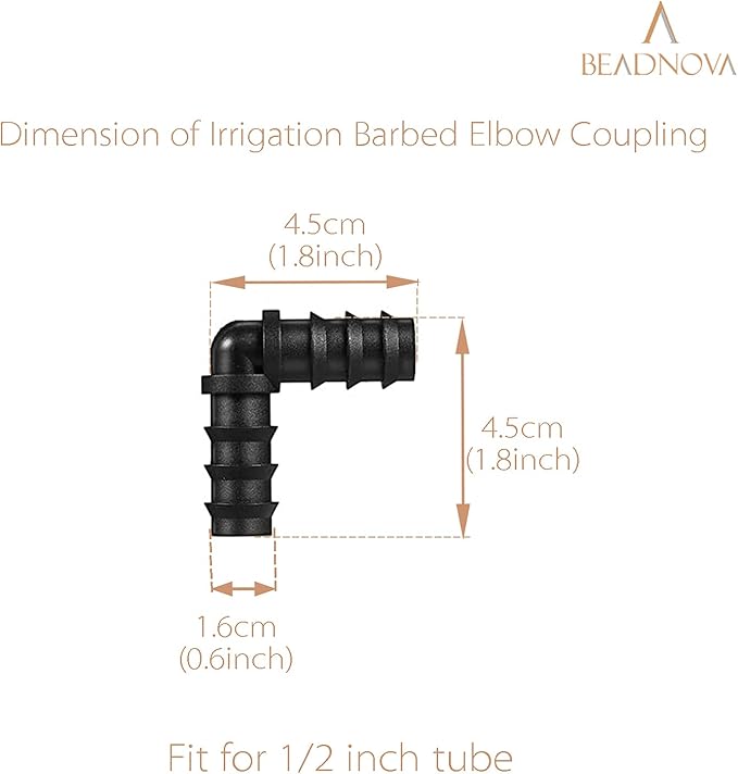 BEADNOVA Drip Irrigation Parts 10 Pcs 1/2 Inch Barbed Elbow Couplings Drip Irrigation Fittings Drip Line Connectors for 1/2 Inch Irrigation Tubing Garden Watering System (10pcs)