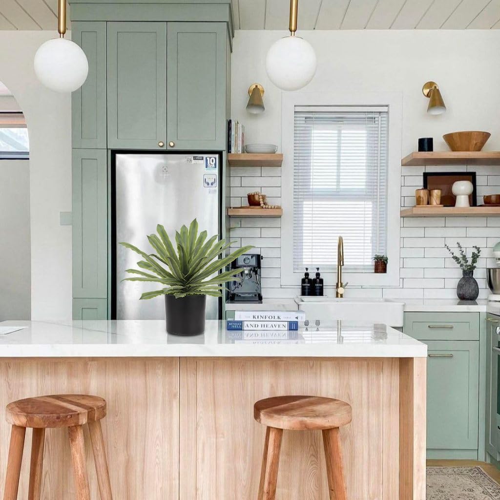 Briful Artificial Potted Plant 13 Inch Fake Plants with Pot Faux Agave Plants for Home Office Floor Table Bathroom Kitchen Decor Indoor Outdoor (Green)