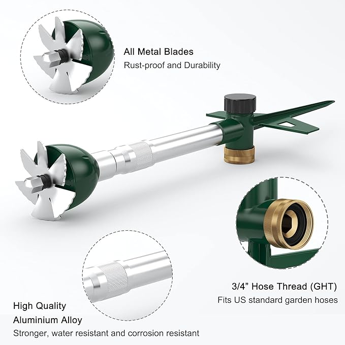 FANHAO Garden Lawn Sprinkler for Yard, 100% Metal Water Sprinkler with Heavy Duty Spike Base, 360 Degree Watering for Lawn, Nursery and Grass Irrigation, Kids Playtime