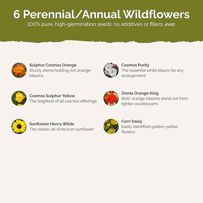 Eden Brothers Sunset Flower Mixed Seeds for Planting, 5 lb, 2,400,000+ Seeds with Cosmos, Zinnia, Sunflower, Corn Marigold, Attracts Pollinators, Plant in Spring or Fall, Zones 3, 4, 5, 6, 7, 8, 9, 10