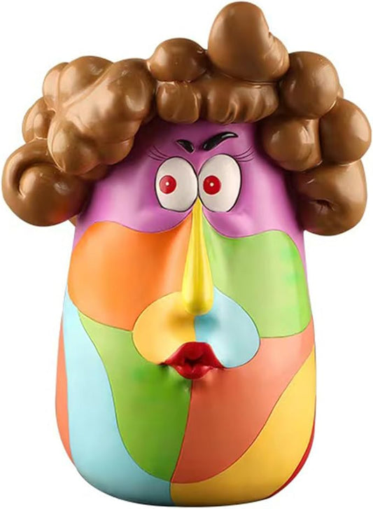 TOZLU Picasso Brutalist Abstract Beauty Face Flower Pot Ornaments Abstract Face Flower Pots Abstract Head Planter Pots Container Colorful Face Art Abstract Resin Flower Pot (Curly Haired Girl)