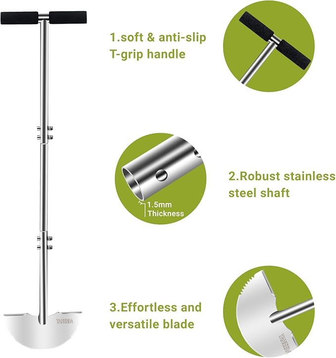 Lawn Edger Tool, 38-Inch Long Stainless Steel Handle Lawn Edger,Half Moon Blade with D-Grip for Garden Boarder,Grass, Sidewalk, Yard